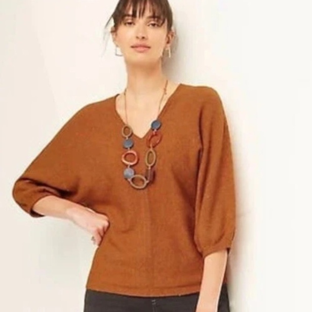 Pure Jill Elegant V-Neck Brown Sweater